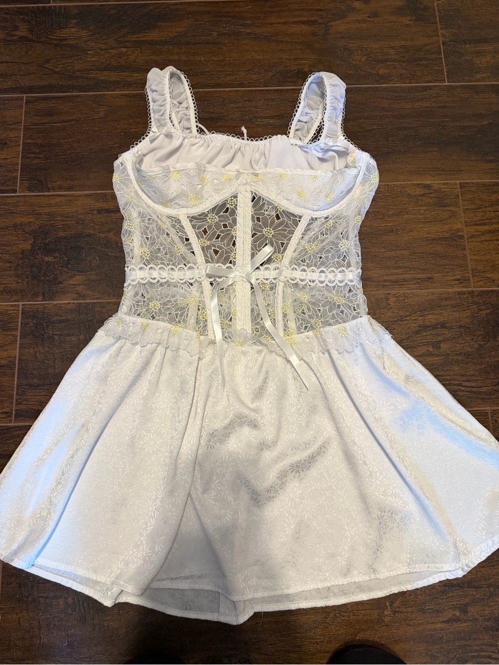 For Love & Lemons White Lace dress with Yellow Embroidery